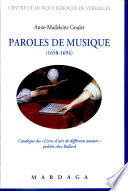 Paroles de musique (1658-1694) : catalogue des Livres dairs de différents auteurs publiés chez Ballard /