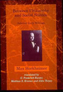 Between philosophy and social science : selected early writings /