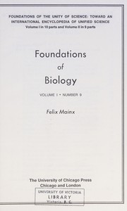 Foundations of biology. [Translation from the German ms.