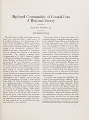 Highland communities of central Peru; a regional survey.